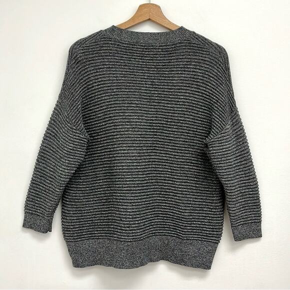FRNCH Ribbed Textured Boxy Crewneck Pullover 3/4 Sleeve Cotton Sweater S/M - Picture 2 of 13